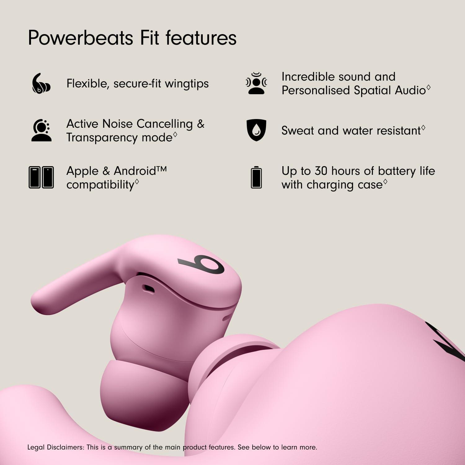 imageBeats Powerbeats Fit Wireless Noise Cancelling Workout Earbuds with SecureFit Wingtips Up to 30Hour Battery Life Sweat amp Water Resistant Apple amp Android Compatible Jet BlackPower Pink