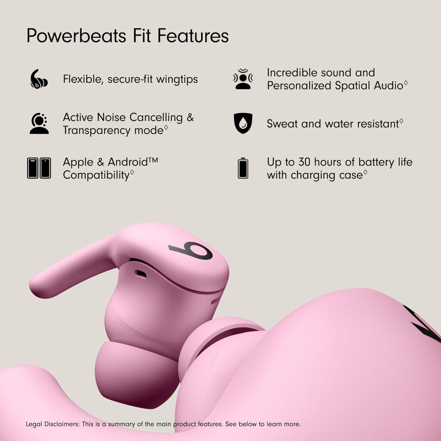imageBeats Powerbeats Fit Wireless Noise Cancelling Workout Earbuds with SecureFit Wingtips Up to 30Hour Battery Life Sweat amp Water Resistant Apple amp Android Compatible Jet BlackPower Pink
