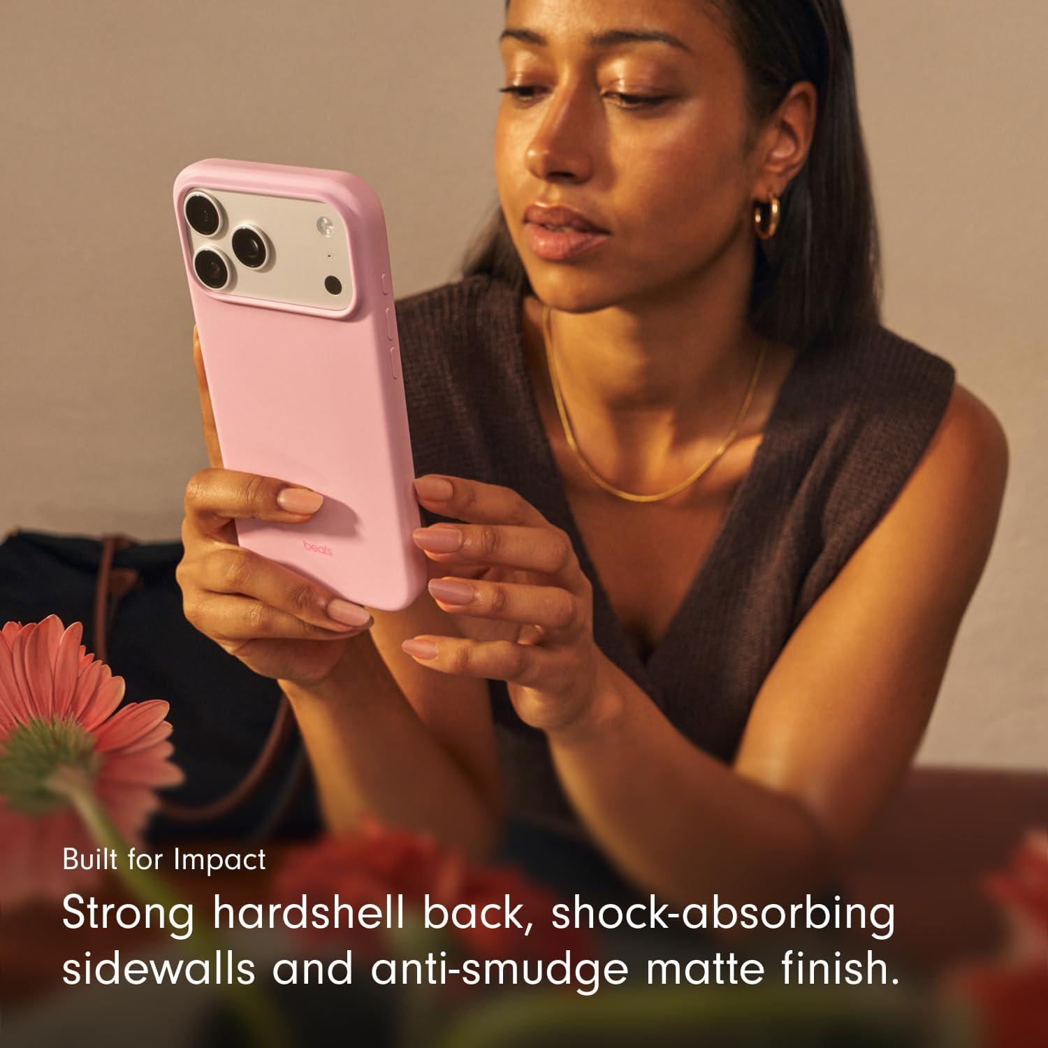 imageBeats iPhone 17e Case with MagSafe Thin and Light Hardshell Matt Finish Microfibre Lining Lime StonePebble Pink