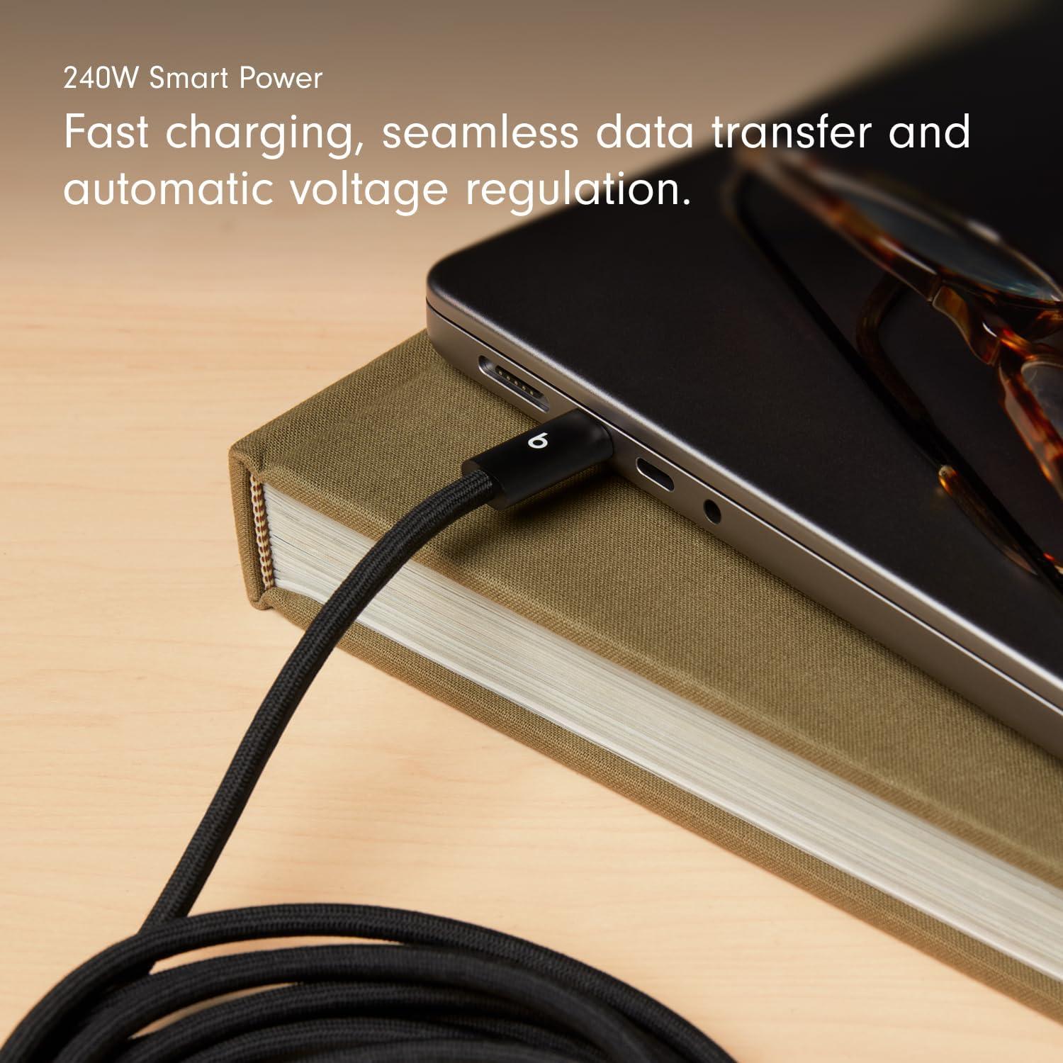 imageBeats 240W USBC to USBC Braided Cable Fast Charging DurableTangle Free Compatible with Apple and Android Devices 3 m10 ft Bolt BlackBolt Black