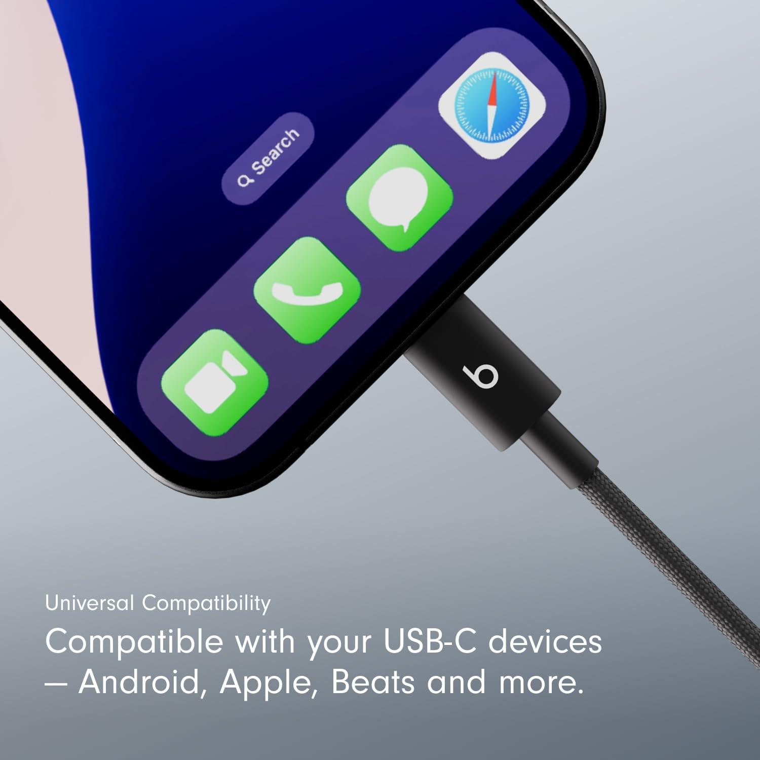 imageBeats 240W USBC to USBC Braided Cable Fast Charging DurableTangle Free Compatible with Apple and Android Devices 3 m10 ft Bolt BlackBolt Black