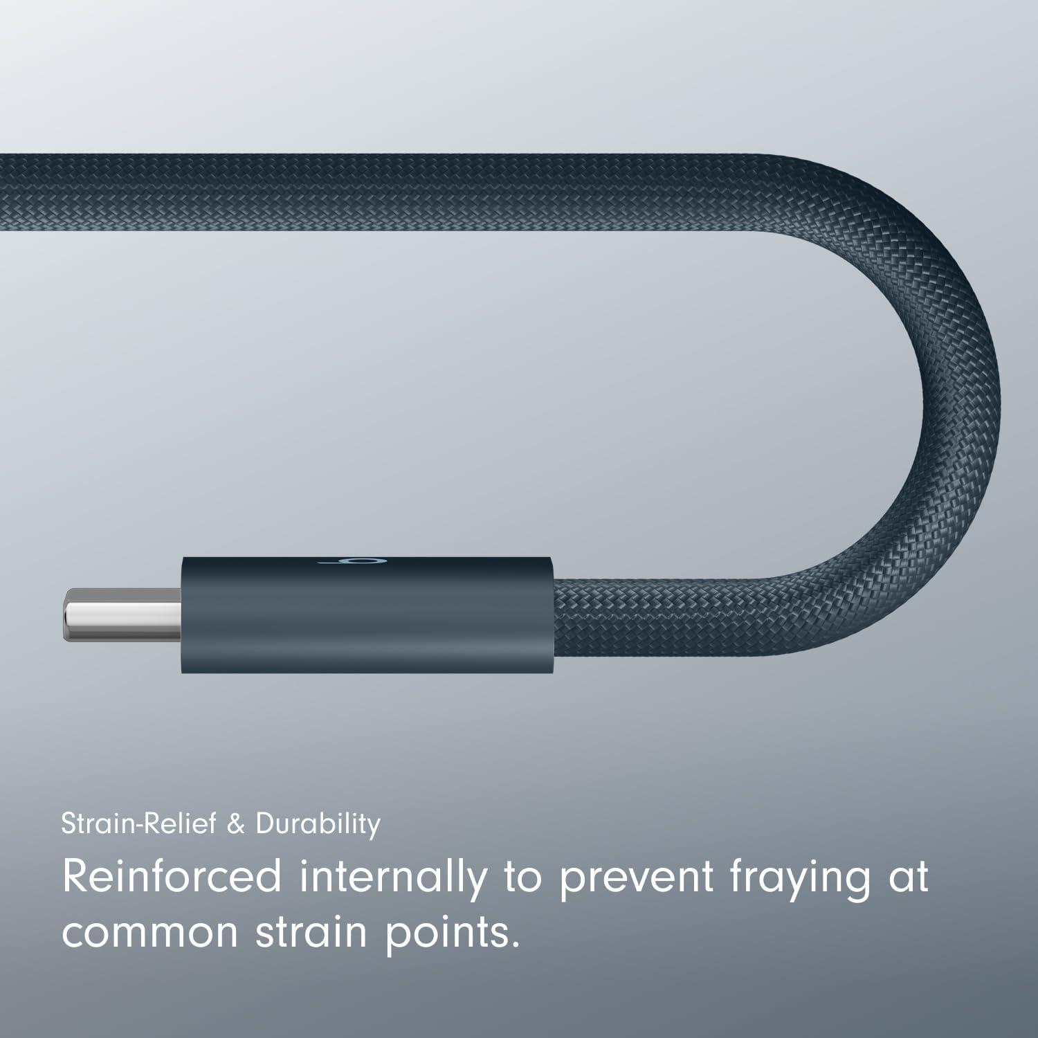 imageBeats 240W USBC to USBC Braided Cable Fast Charging DurableTangle Free Compatible with Apple and Android Devices 3 m10 ft Bolt BlackNitro Navy