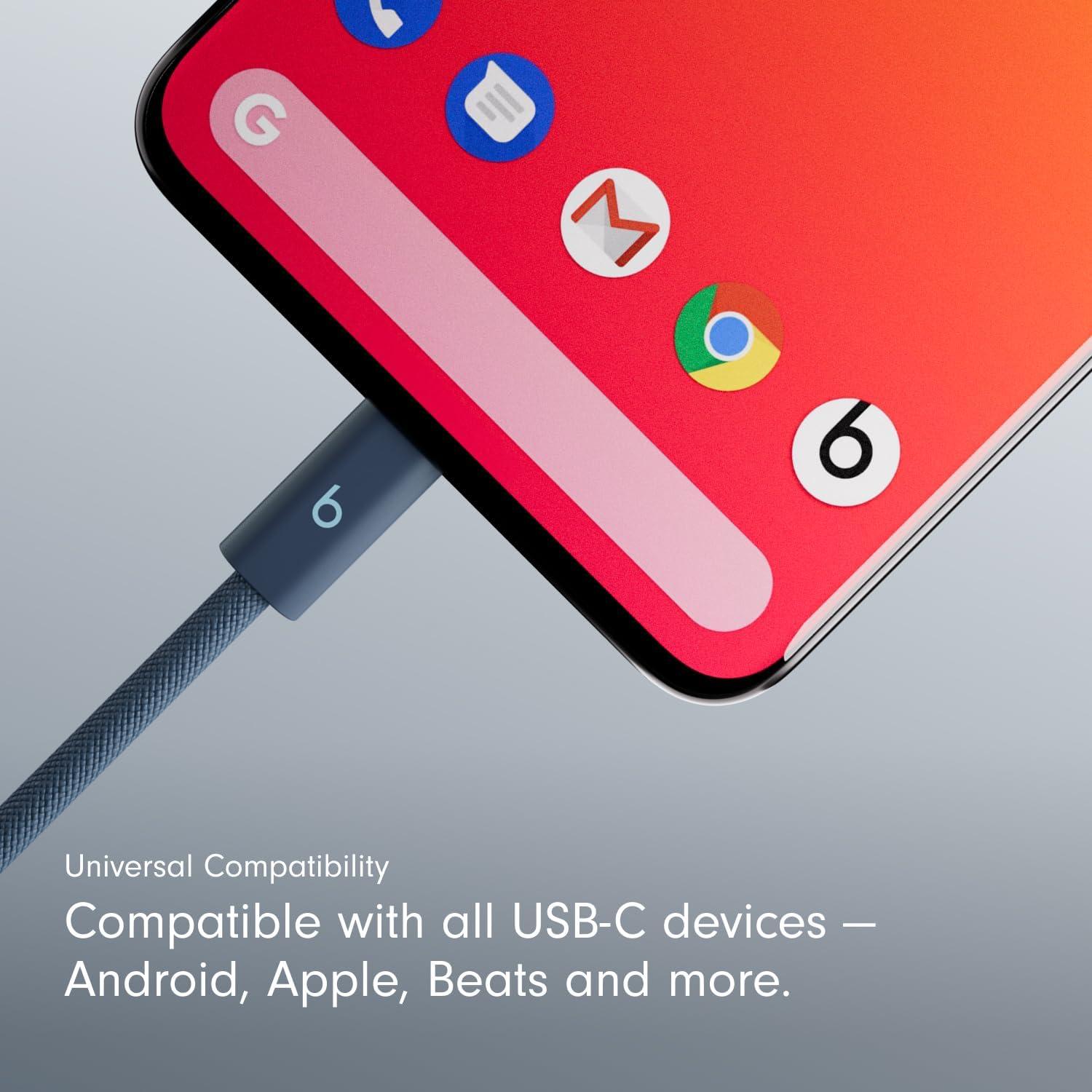 imageBeats 240W USBC to USBC Braided Cable Fast Charging DurableTangle Free Compatible with Apple and Android Devices 3 m10 ft Bolt BlackNitro Navy