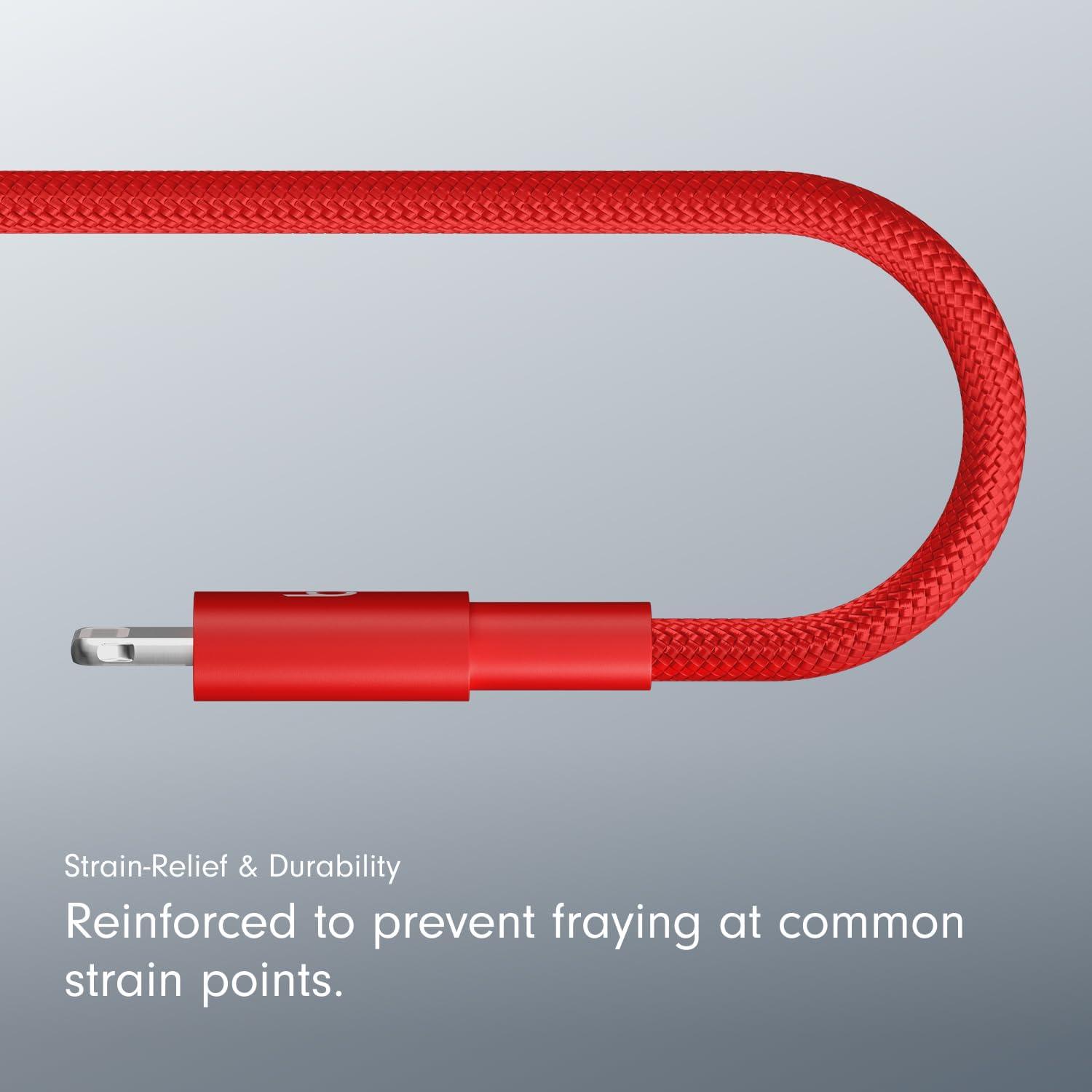 imageBeats 240W USBC to USBC Braided Cable Fast Charging DurableTangle Free Compatible with Apple and Android Devices 3 m10 ft Bolt BlackRapid Red