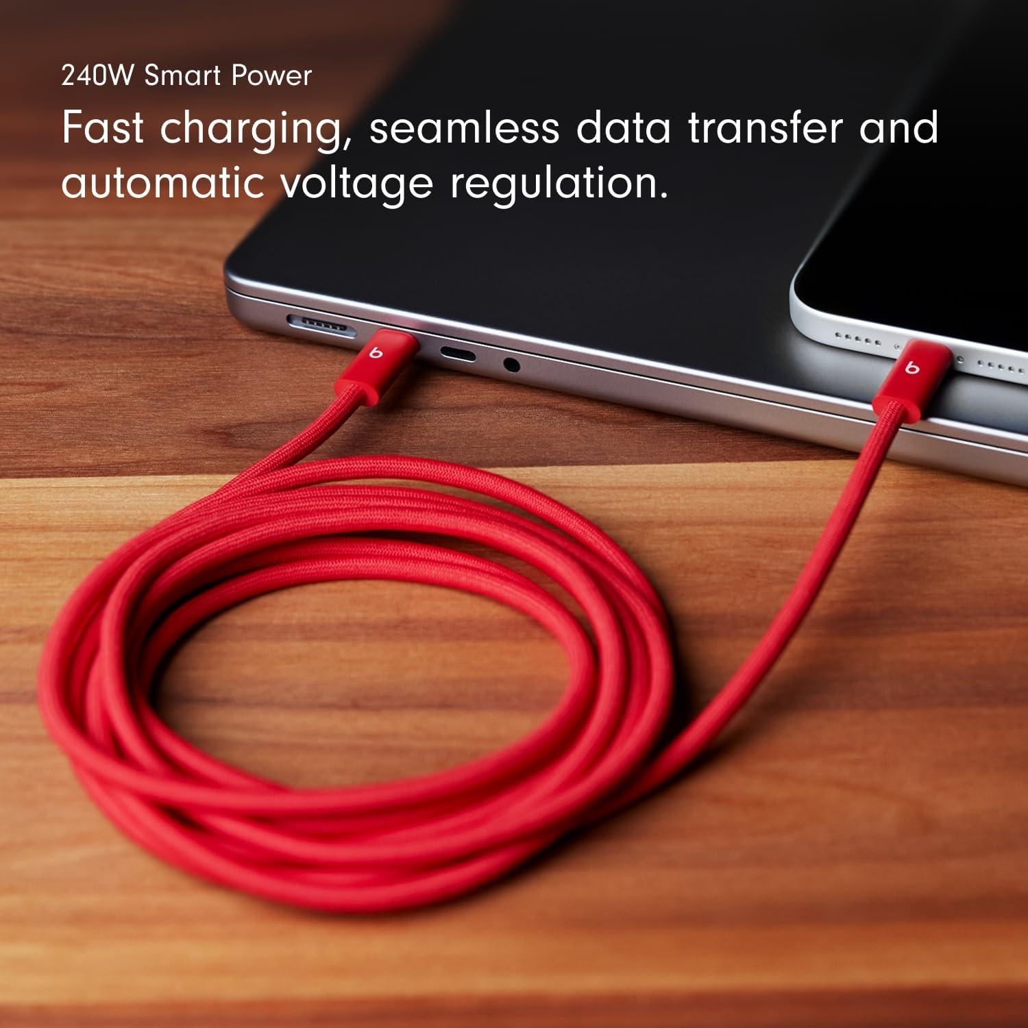 imageBeats 240W USBC to USBC Braided Cable Fast Charging DurableTangle Free Compatible with Apple and Android Devices 3 m10 ft Bolt BlackRapid Red