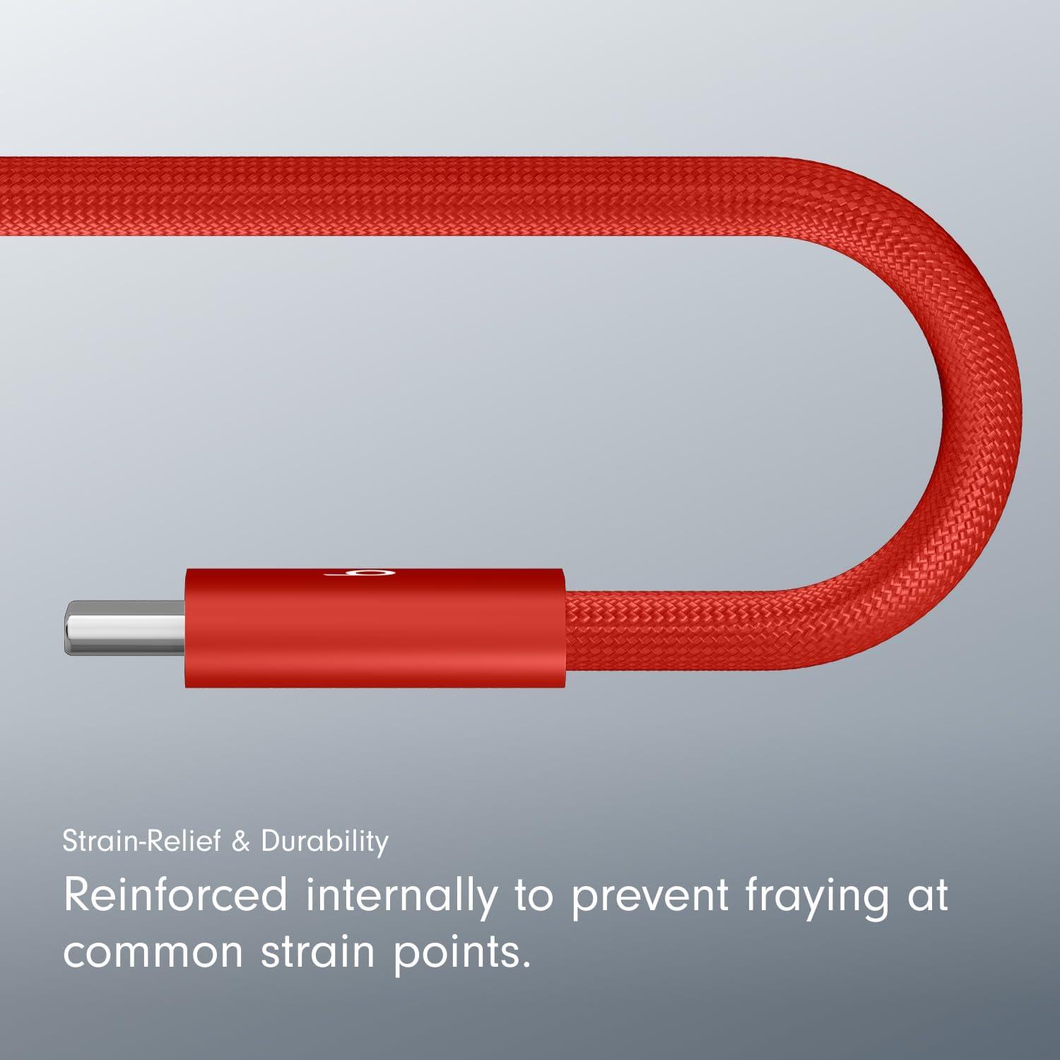 imageBeats 240W USBC to USBC Braided Cable Fast Charging DurableTangle Free Compatible with Apple and Android Devices 3 m10 ft Bolt BlackRapid Red