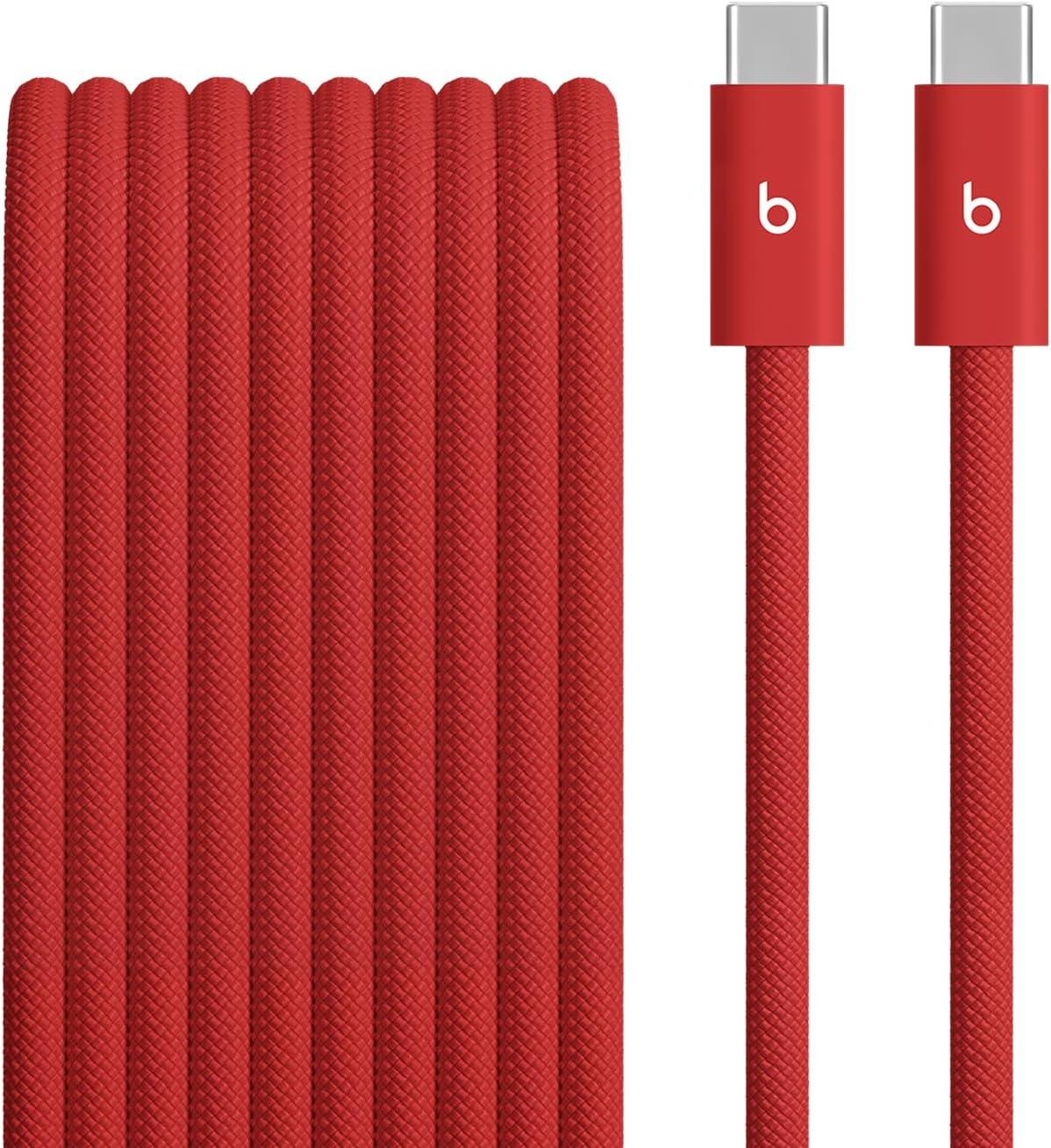 imageBeats 240W USBC to USBC Braided Cable Fast Charging DurableTangle Free Compatible with Apple and Android Devices 3 m10 ft Bolt BlackRapid Red