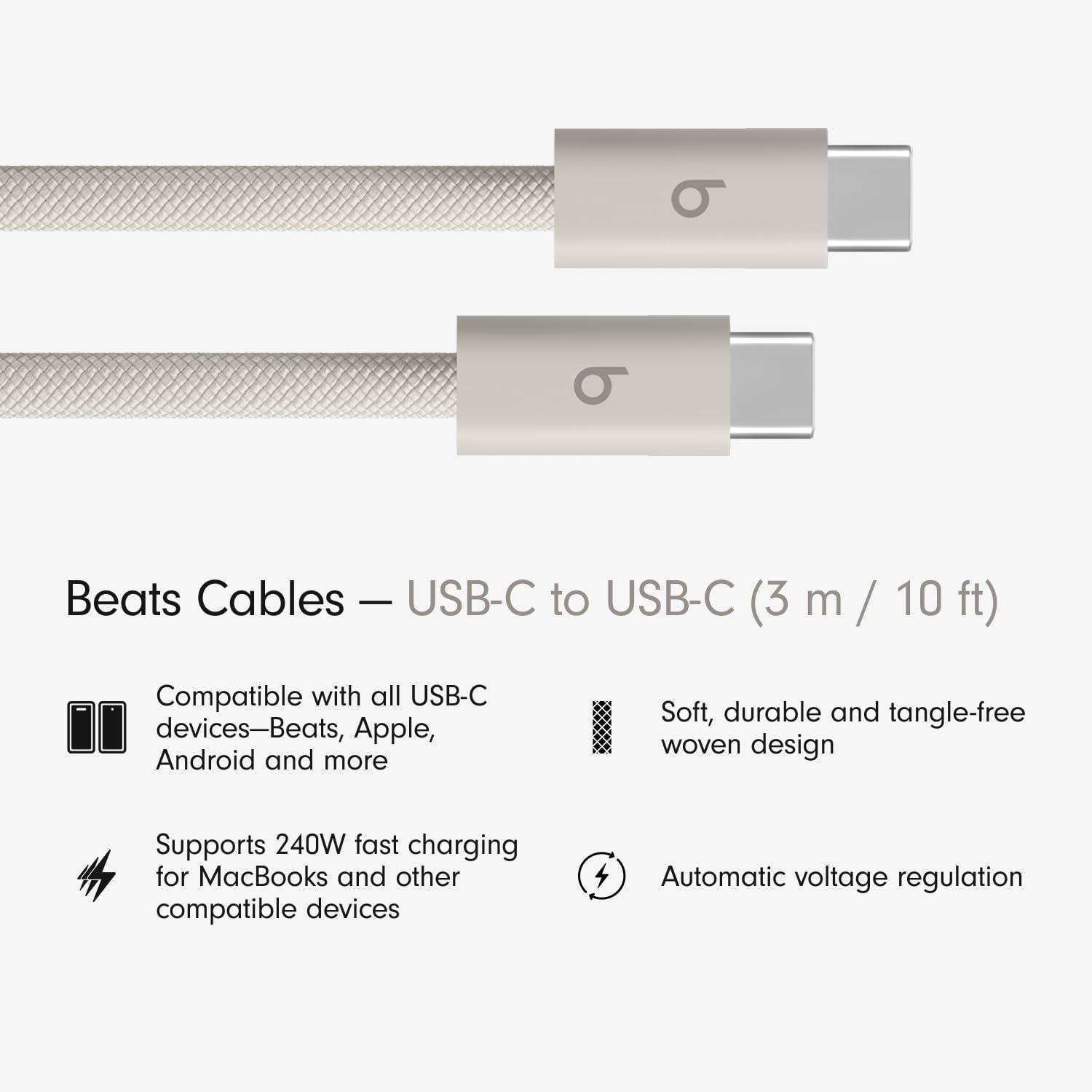 imageBeats 240W USBC to USBC Braided Cable Fast Charging DurableTangle Free Compatible with Apple and Android Devices 3 m10 ft Bolt BlackSurge Stone